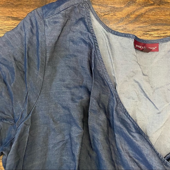 Jessica London Blue Vintage Boho Y2K V-Neck Chambray Fit & Flare Dress - Picture 6 of 10